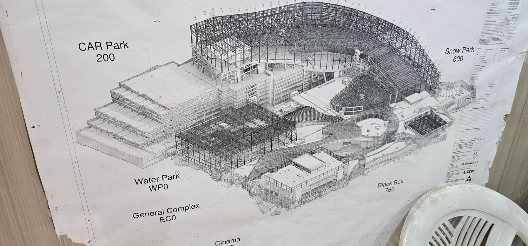 Structural isometric drawing of a large mixed-use complex used for access and rescue planning